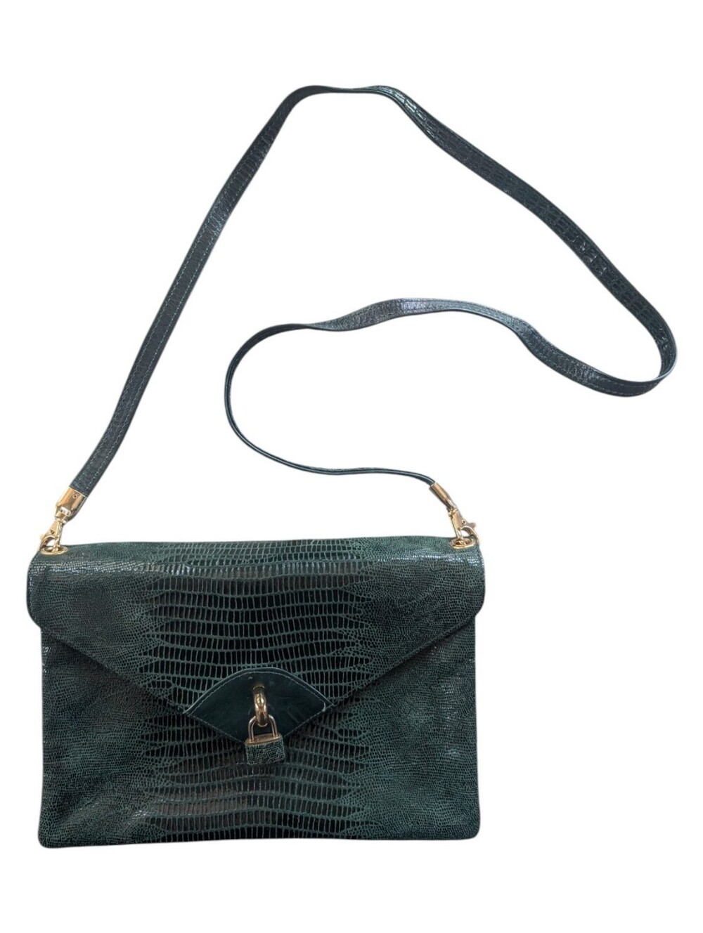 Vintage Due Fratelli Forest Green Embossed Leather Shoulder Bag Made in Canada